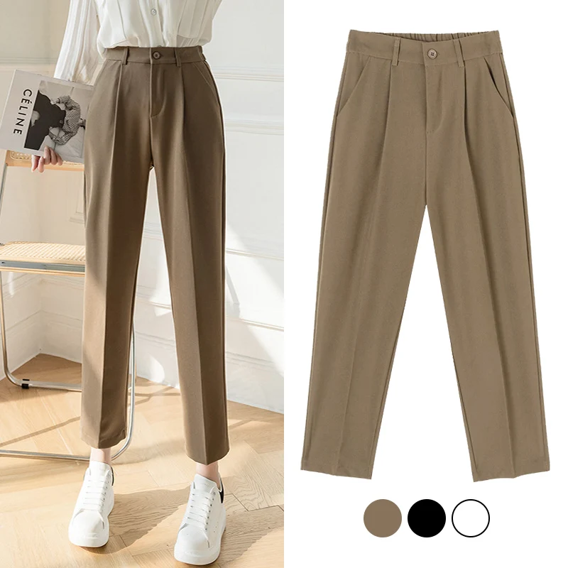 

Female Chic Office Wear Straight Pants Korean Style Summer Fashion Spring Straight Trousers Suits Formal Casual Women Pants