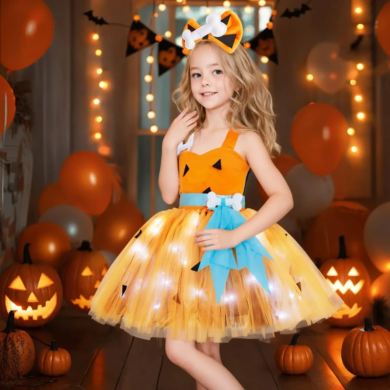 

Светодиодная костяная юбка, костюм для девочек, вечерние платья для косплея на Хэллоуин, зеленое платье с героями мультфильмов на день Святого Патрика, детская карнавальная одежда