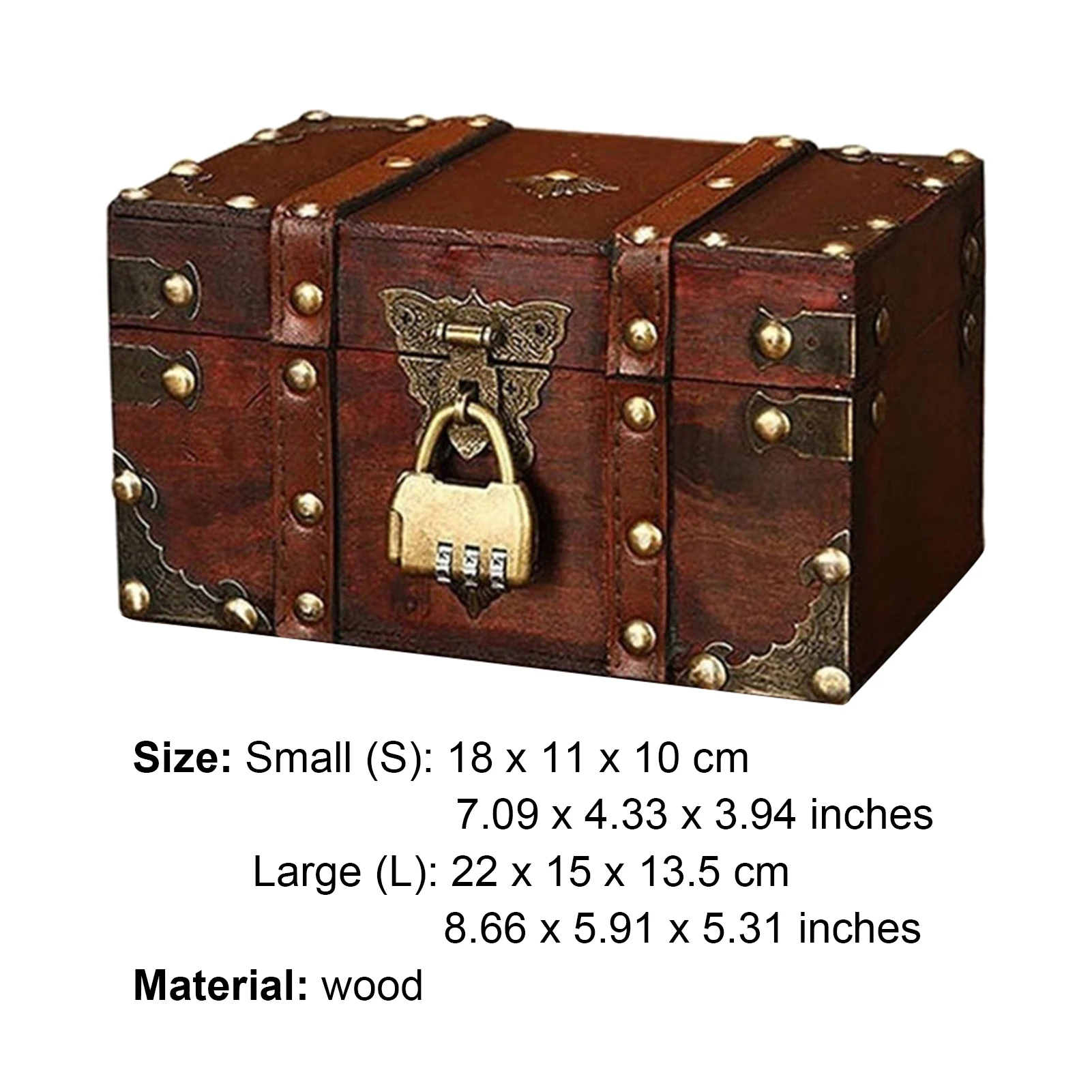 Fashion Retro Wooden Chest with  Antique Copper-colored Lock Treasure Chest Covered Design Dustproof Wooden Sundries Organizer