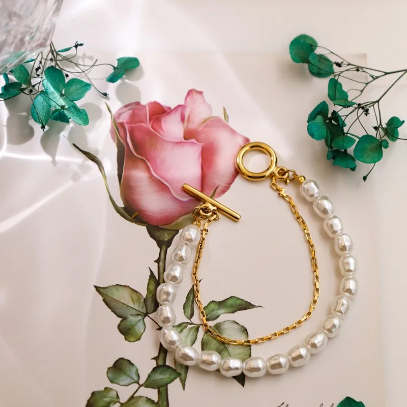 

Жемчужный браслет Ins Pearl с двойной застежкой OT, винтажный длинный браслет-цепочка с барочным жемчугом для женщин