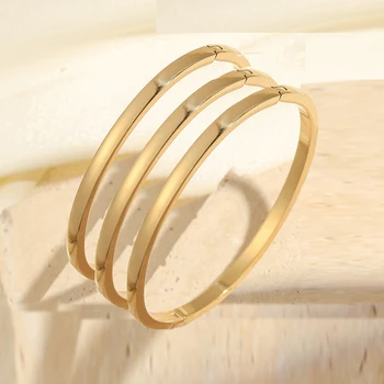 女性用ZAKOL-18K金メッキブレスレット,ステンレススチールブレスレット,基本的な光沢のあるブレスレット,防水ジュエリー,3個