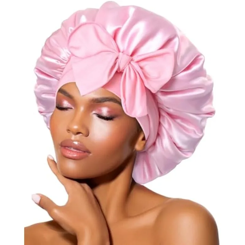 2 pcs set adjustable satin sleep cap for curly hair, soft silk night hat with tie strap, women men hair care