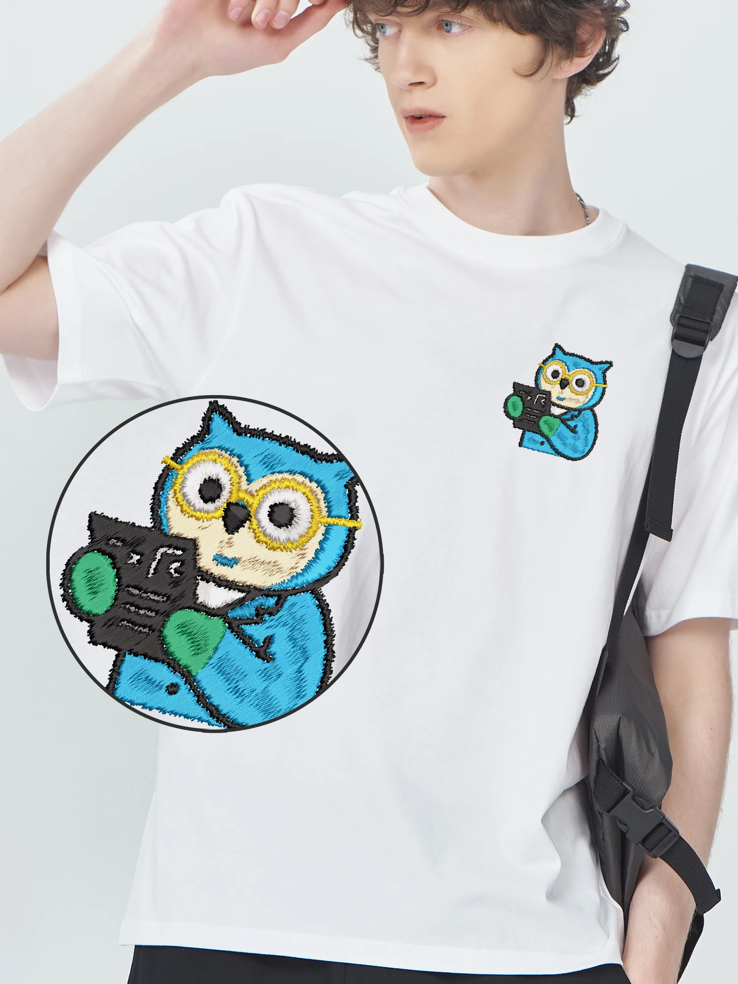 

Funky Embroidered T Shirts Recorder Owl Casual Cotton T-Shirt Unisex Crew Neck Relaxed Comfort Embroidery Shirt​
