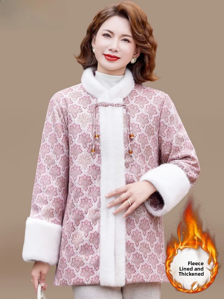 

Утепленное зимнее пальто из флиса для мам среднего и старшего возраста, модное, из хлопка с вельветовой отделкой под норку, роскошное длинное пальто