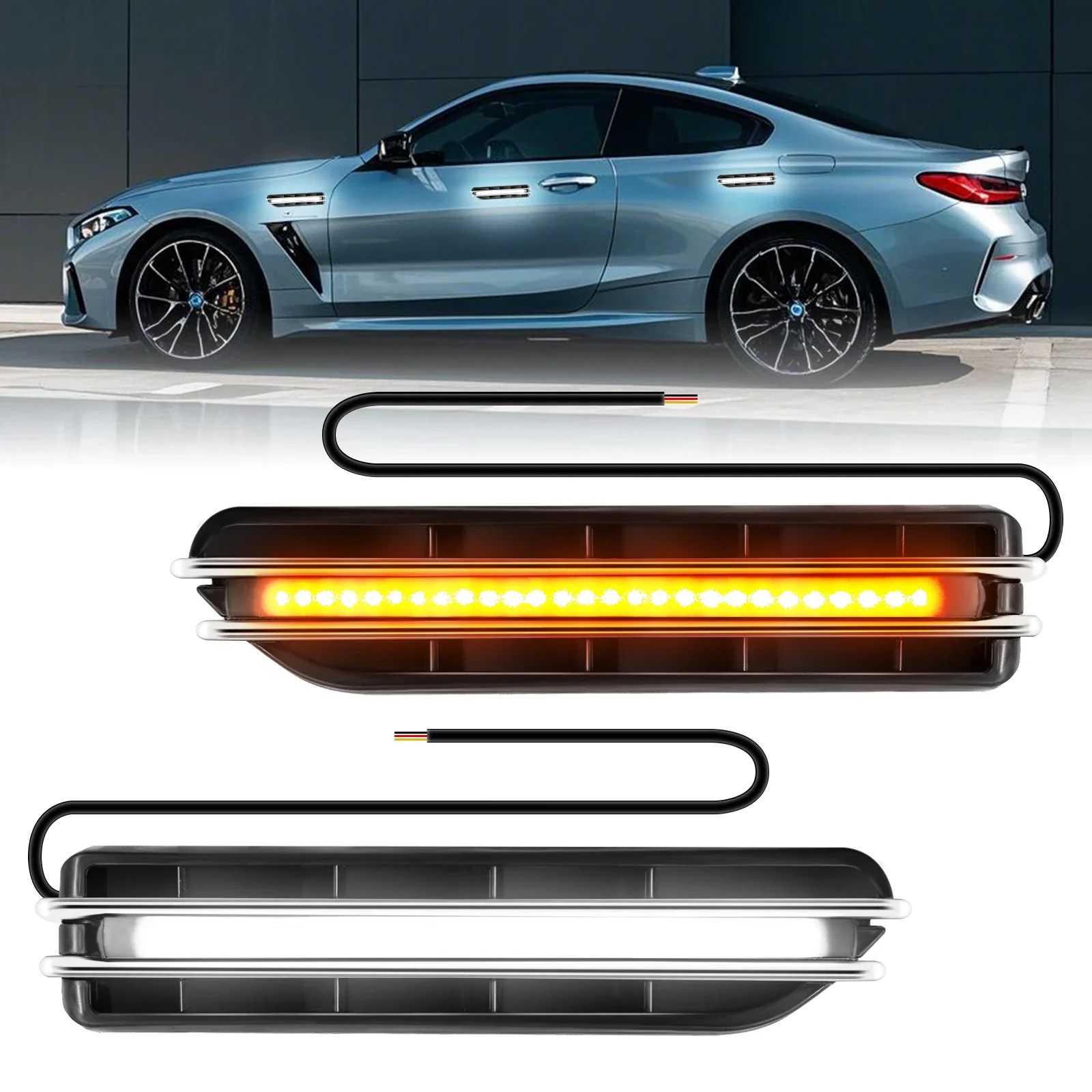 

2 шт. маяк аварийный мигающий свет последовательный индикатор янтарно-белый DRL указатель поворота проточный дневной свет универсальный