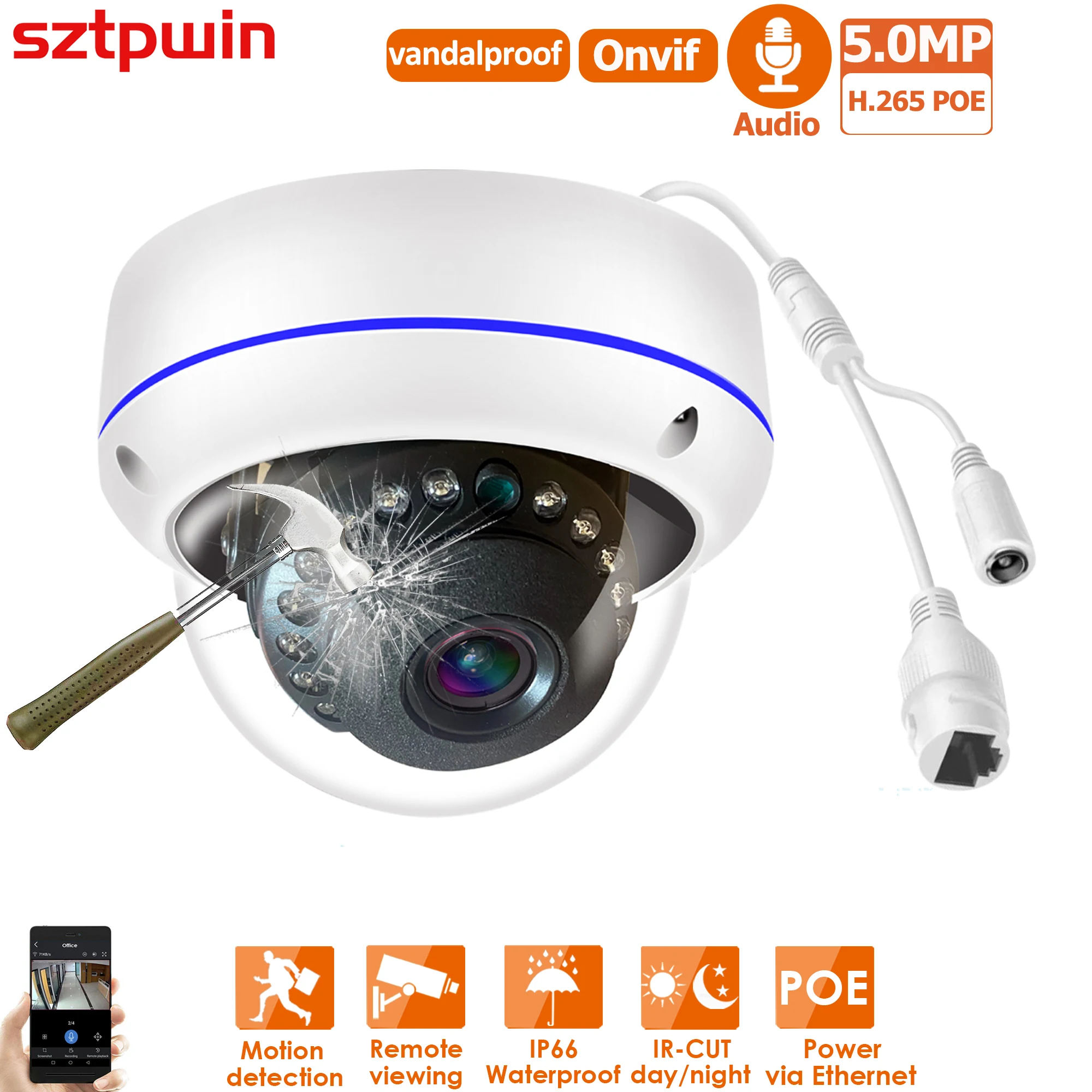 5MP Metal Dome POE IP ONVIF H.265 Audio CCTV Camera 3mp FaceDetection Vandalproof IP66 Outdoor Home Security Video System XMEYE