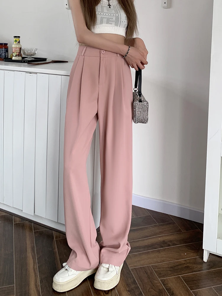 Casual High Waist Loose Wide Leg Pants for Women Spring Autumn New Female Floor-Length White Suits Pants Ladies Long Trousers