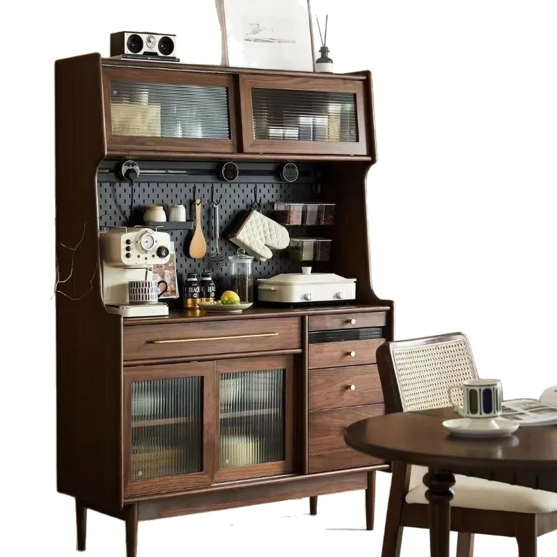 

Solid wood dining side cabinet, tea cabinet, simple modern restaurant cabinet, integrated storage and wine cabinet against the