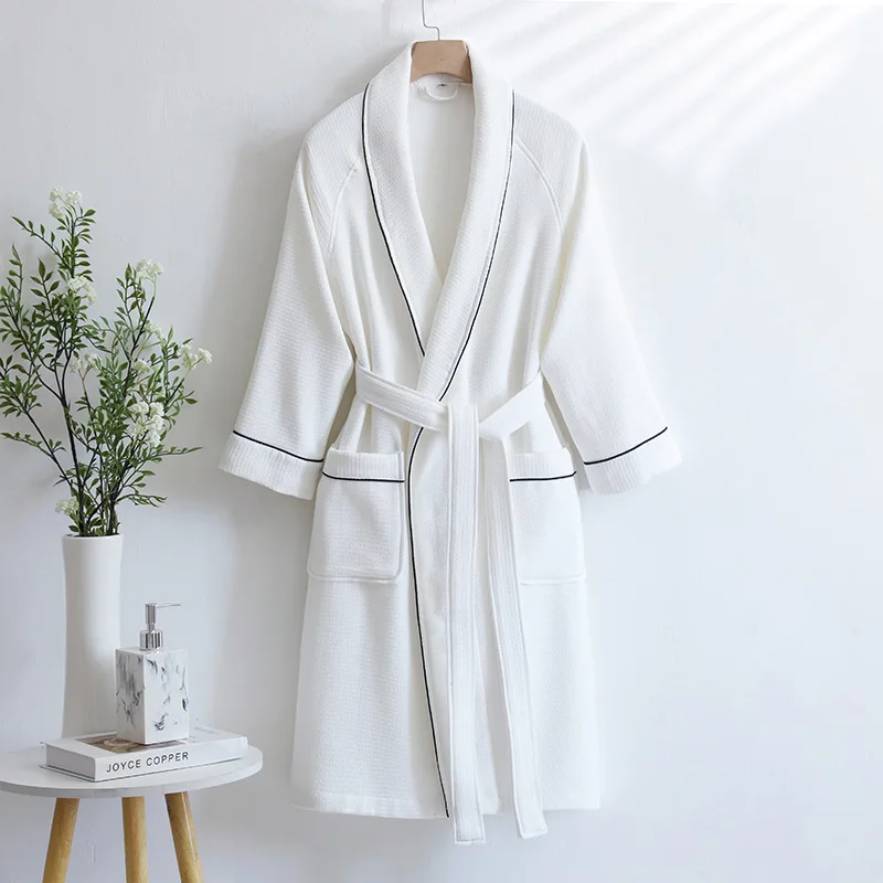 Cotton Terry BathRobe Spring Autumn Morning Robes Sleeve Waffle Bathrobe Hotel Autumn Winter Towel Couples Pajamas Sleepwear