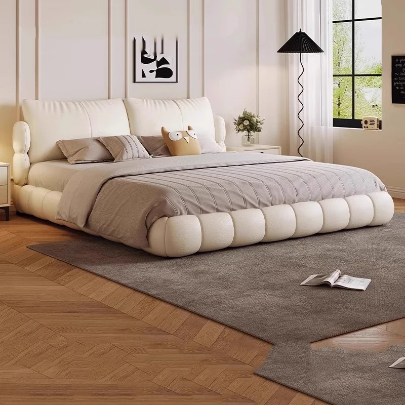 

Floor Leather Bed Space Saving Design Storage Sleeping Bedroom Bed Headboards Double Beauty Simple Muebles Modern Furniture