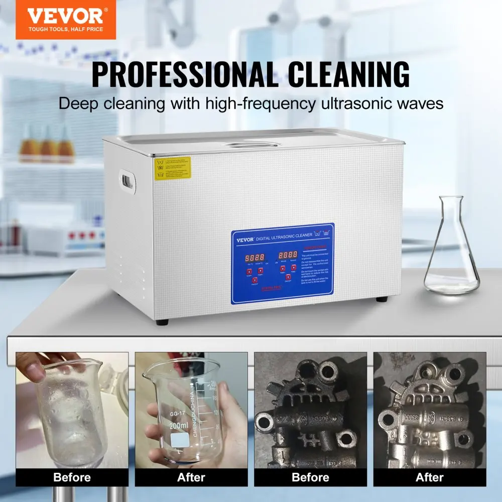 VEVOR Ultrasonic Cleaner Digital Timer  2L 3L 6L 10L 15L 22L 30L Stainless Steel Bath Jewelry Glasses Watch Cleaning Machine