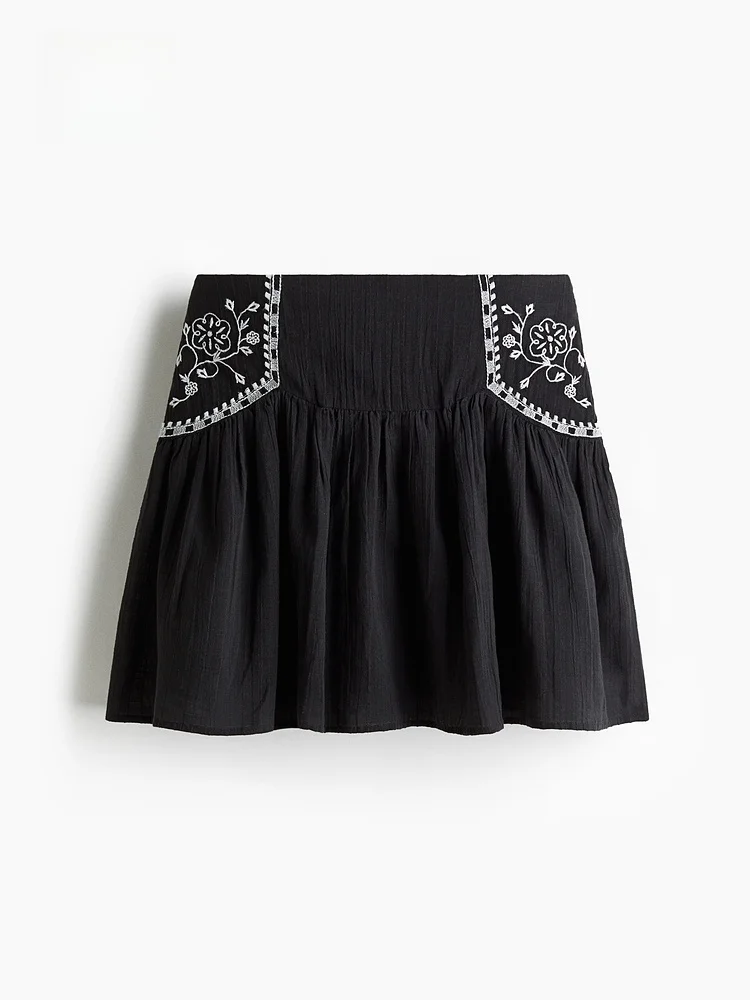 H&M Geborduurde rok met middelhoge taille voor dames Faionable Casual Sle Stand Fit Katoenmix Dagelijkse kleding Zomer 2025