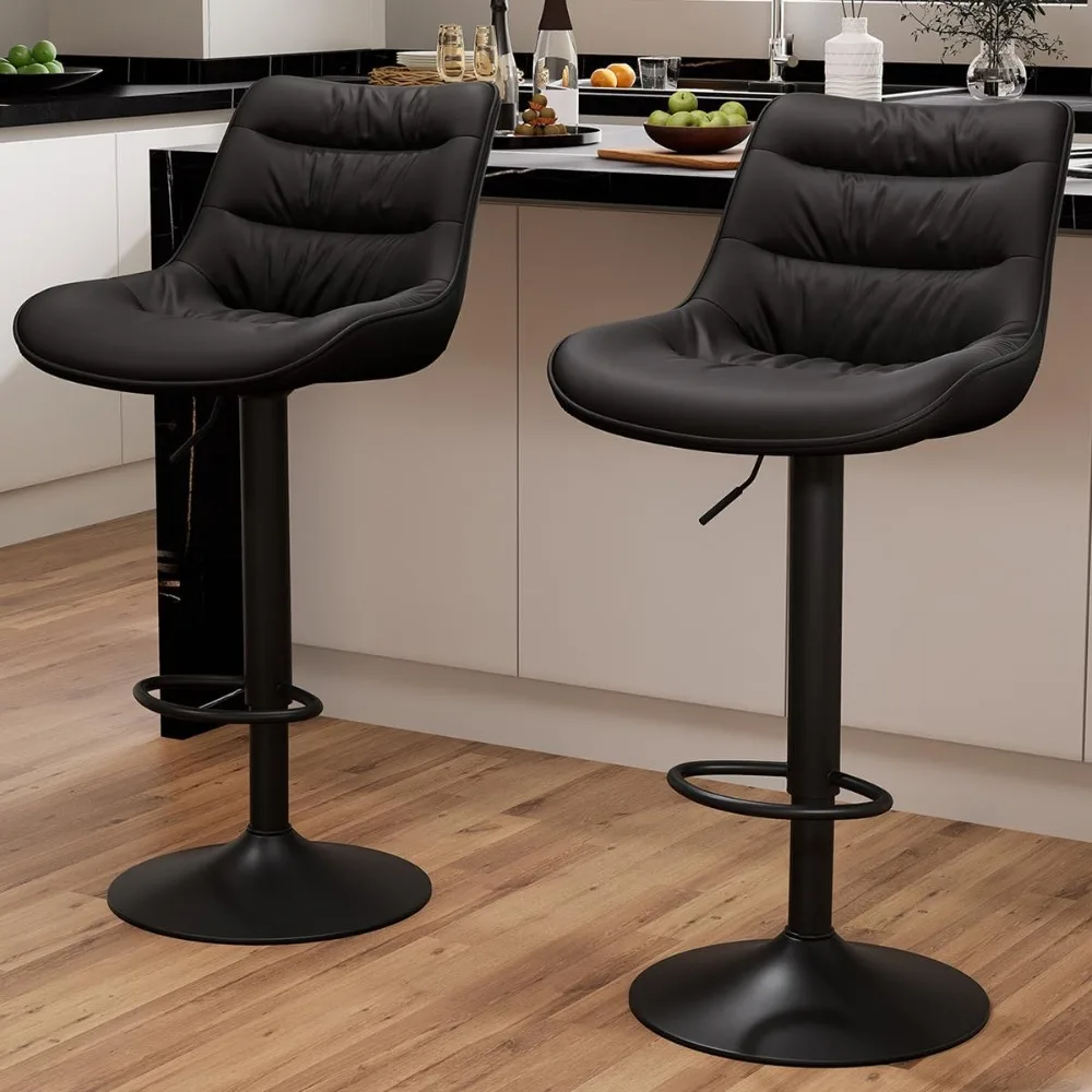 

Kidol & Shellder Bar Stools Set Of 2 Adjustable Swivel Black, Pu Leather Upholstered With Back, Modern Counter Height Stools For
