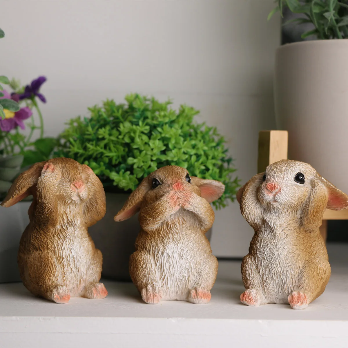 3pcs/set Resin Rabbit Figurine  Decor - No Say/Look/listen Animal, Mini Animal Model for Farm Yard - Artificial Lamb Craft Gift