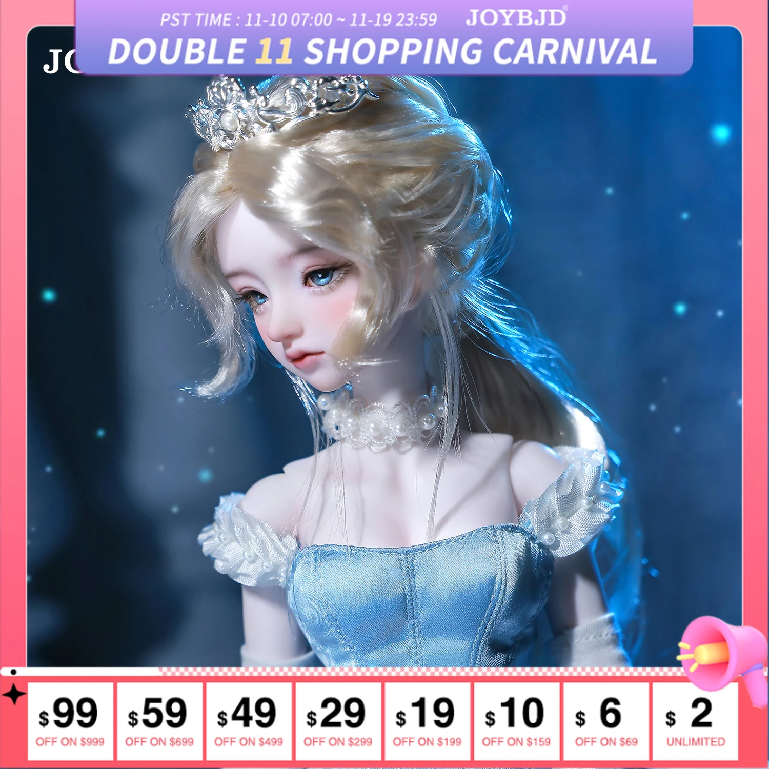 

JOYBJD Cyllira Fullset C 1/4 BJD Doll With Muxi Body - Handmade Fairy Tale Princess Blue Gown Full Set