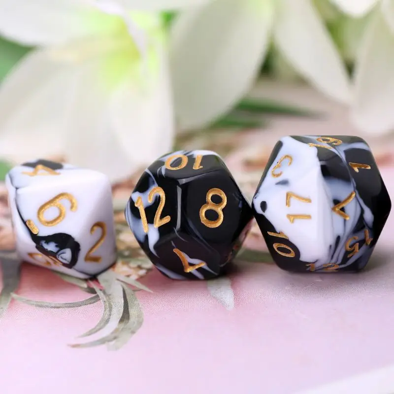 Conjunto de Dados Poliédricos para Jogo de Mesa, Preto e Branco, Digital, DND, TRPG, Family Party Entertainment, Suprimentos de Jogo de Tabuleiro, 7Pcs por Conjunto