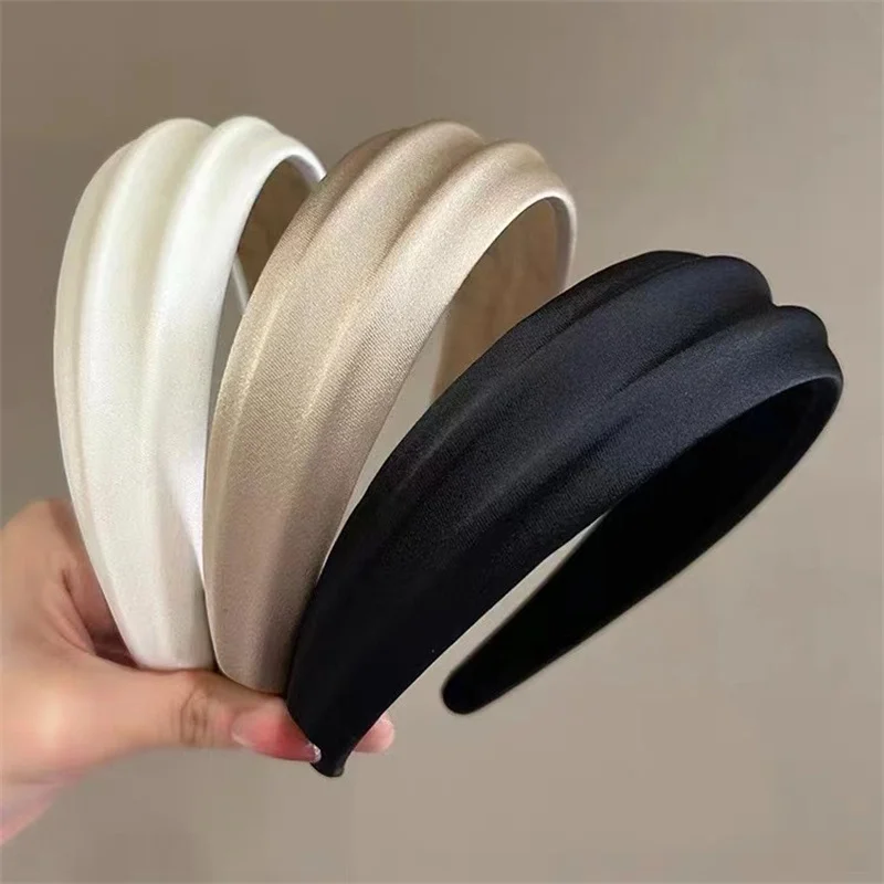 

Elegant Women High Cranium Headbands Wide Brimmed Satin Cloth Hairbands Fashion Female Daily Party Press Hair Accessories