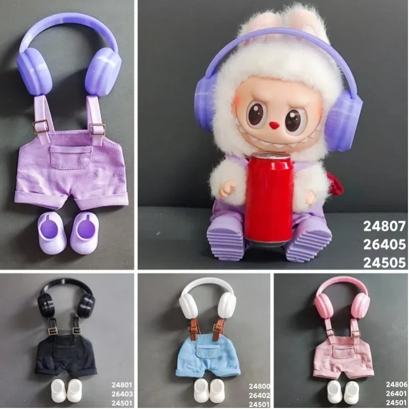 17cm Labubu Clothes Accessories Pull Cloth Cola Happiness Factor Labubu Clothes New Year's Set Doll Outfit Have Shoe waist bag