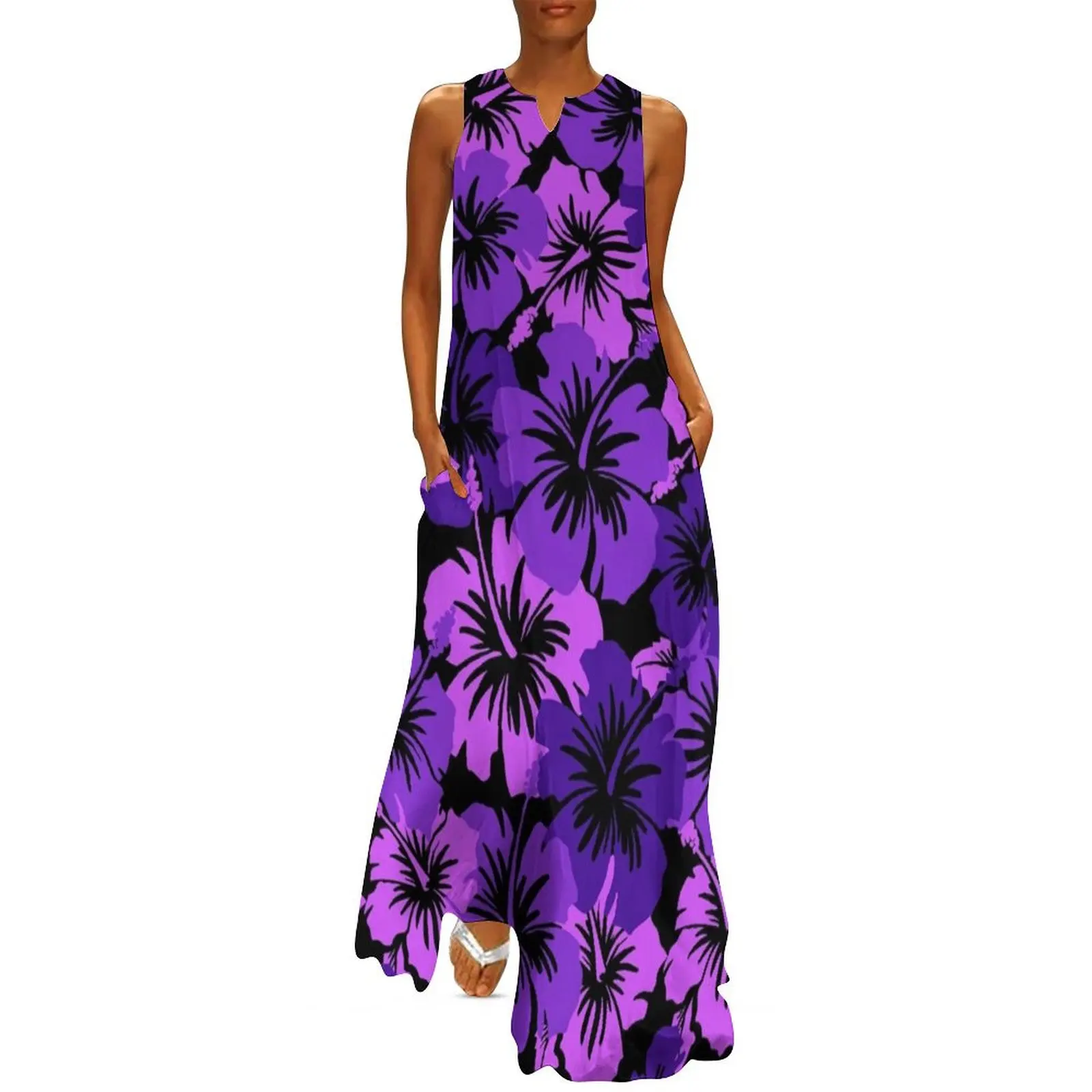 

Epic Hibiscus Hawaiian Floral Aloha Shirt Print - Purple Long Dress Women's clothing sexy short dresses daring Dress