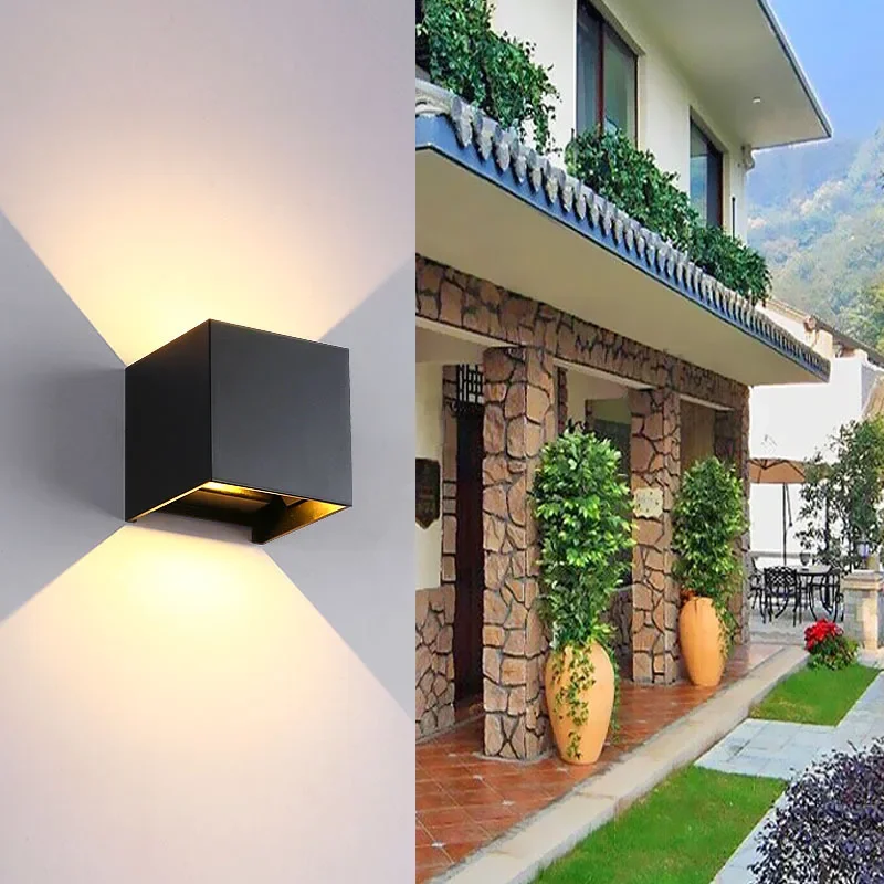 Up and Down Waterproof IP65 Cube 12W3000K LED Wall Lamp Aluminum Adjustable Decoration Wall Mounted Light for Living Room