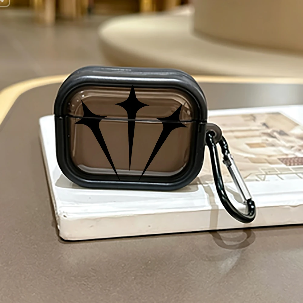 Minimalistische schwarze Star-Kopfhörerhülle für AirPods Pro 3/Pro 2/Pro, Ohrhörerhülle für AirPods 4/3/2/1, stoßfeste Hülle mit Karabiner – Detail 5