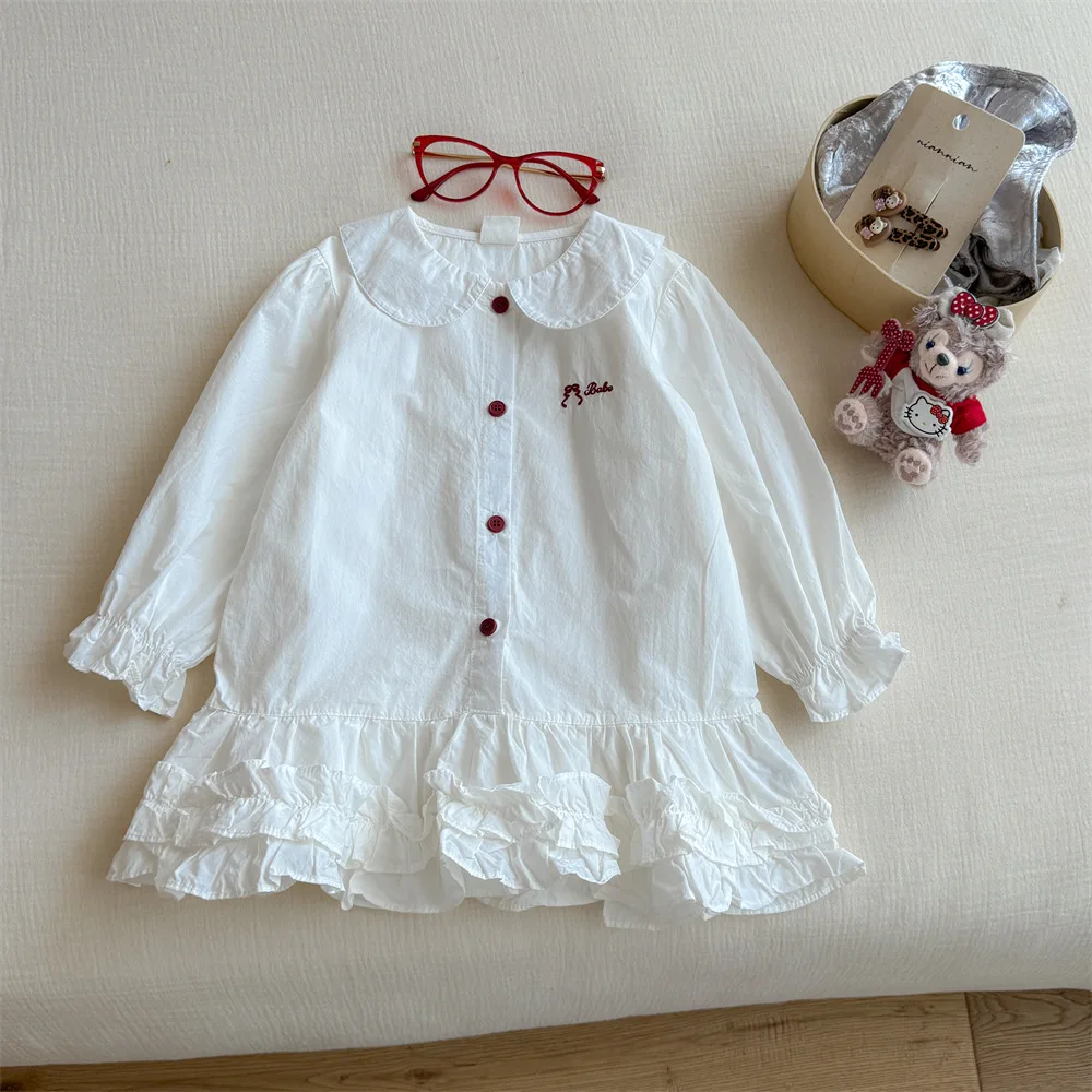 

2025 Autumn New Style Girls' Embroidered Dress Japanese Edition Shirt Mini Dress Princess Style Autumn Trendy Clothing