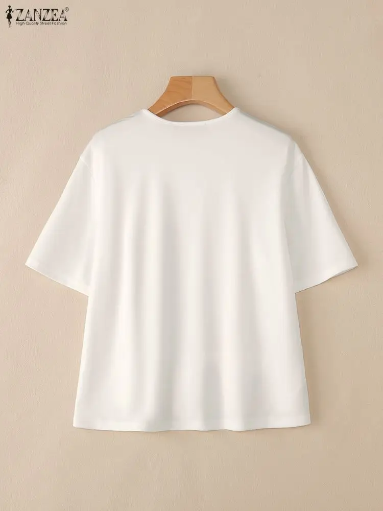 2025 Stylish Summer Blouse ZANZEA Women O Neck Short Sleeve Tops Elegant OL Work Shirt Solid Mujer Female Irregular Hem Blusas