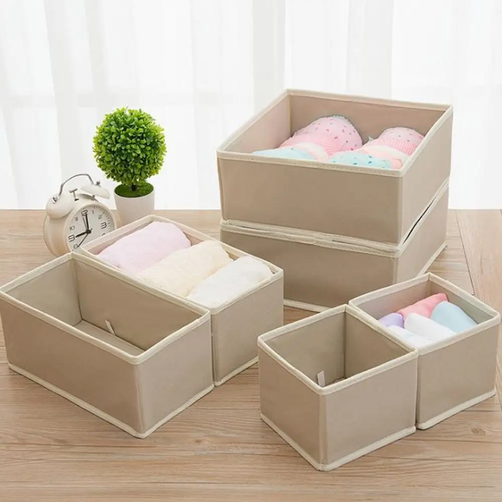 6Pcs/Set S/M/L Cloth Storage Box Foldable Underwear Bra Socks Organizer Box Non-woven With Zipper Clothes Organization Drawer