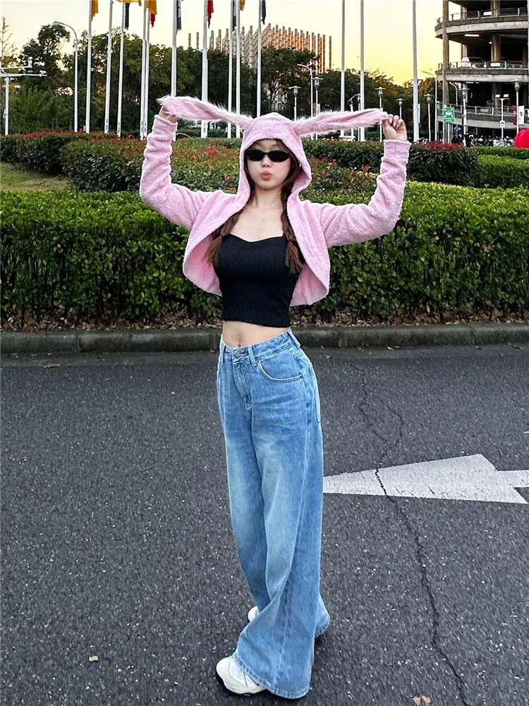 

American Retro Light Blue Wide Leg Jeans Women's Spring Loose Slimming Drapey Tall Extended Floor-Length Pants