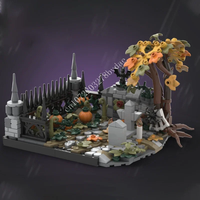 

Набор строительных блоков 412 деталей: Тыквенный кладбищенский комплекс MOC, креативная модель уличной сцены, архитектурный конструктор, развивающая игрушка для сборки, подарок для детей