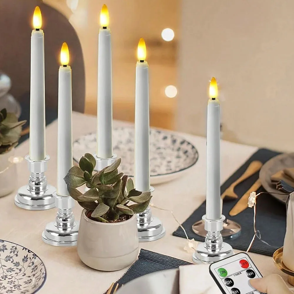 

Realistic LED Flameless Flickering Taper Candles With Control And Timer Tea Lights Long Fake Decor for Halloween Decorations
