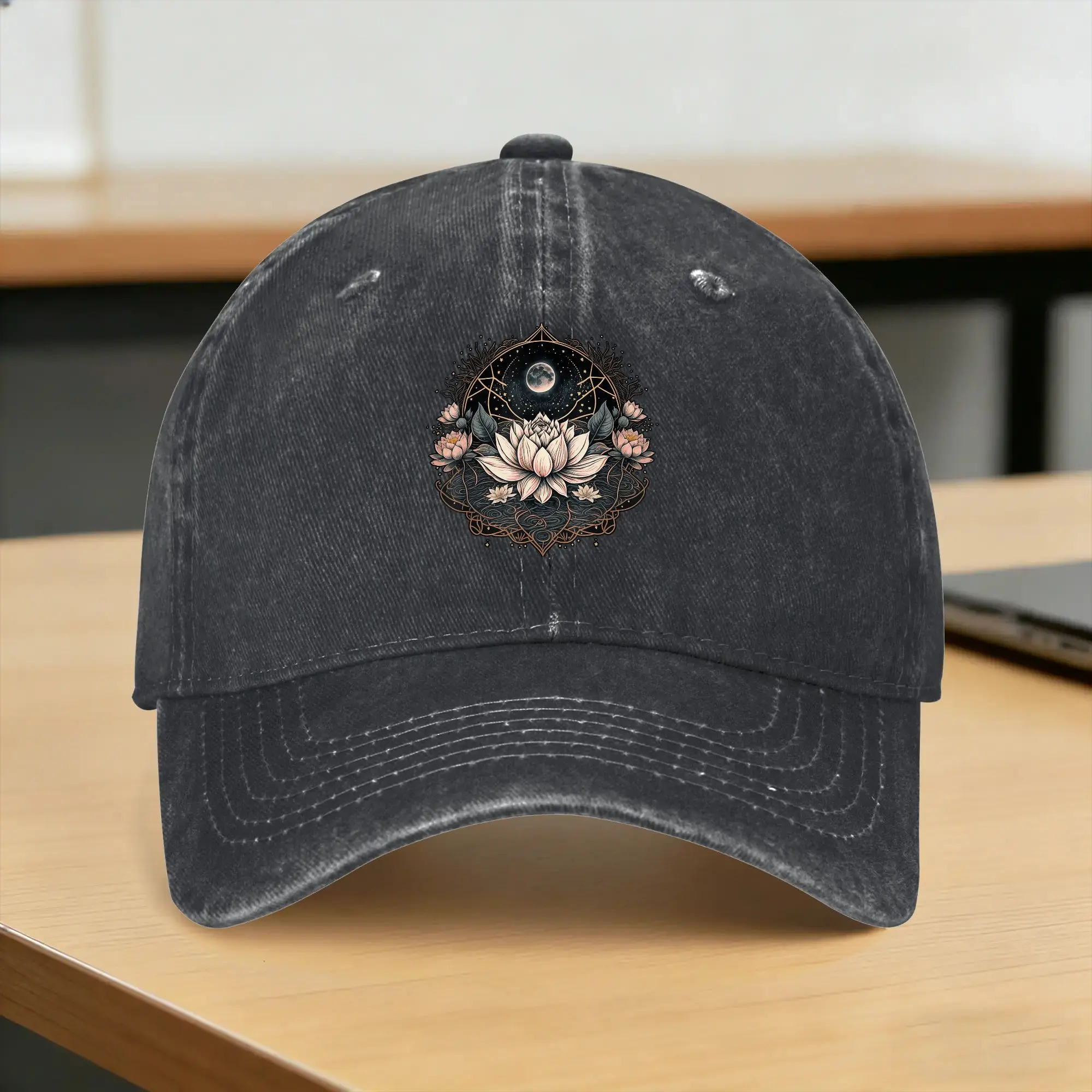 Moon Yoga Meditation Lotus Flower on Celestial Lunar Lotus Casual Baseball Cap For Unisex-Teens Summer Camping Hip Hop Hats