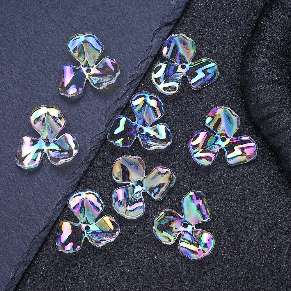 20 Stück Transparente Farbverlauf-Acrylblumen mit Dreifachblättern, Großpackung Abstandsperlen für DIY-Bastelarbeiten und Schmuckherstellung, 35*30MM – Detail 5