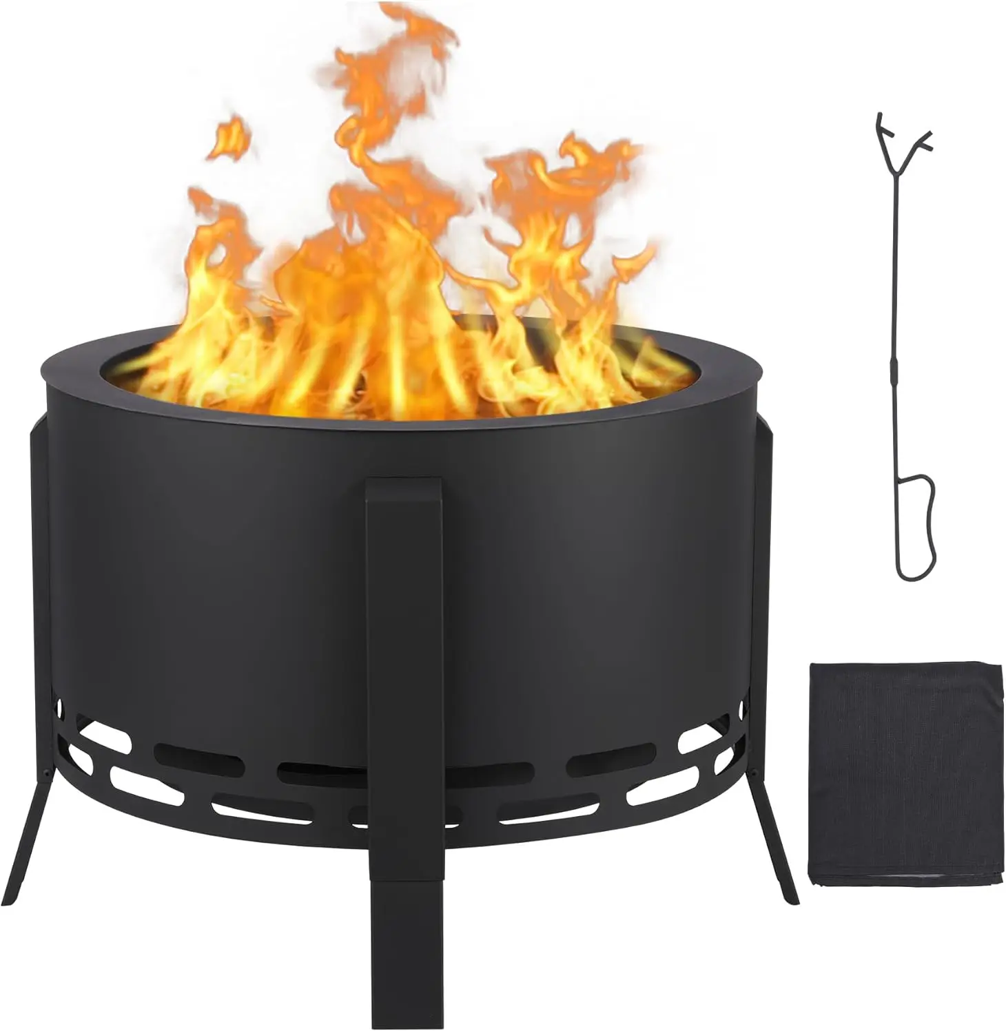 

26 in Smokeless Fire Pit with Ash Tray Base,Smokeless Outdoor Firepits with Adjustable Foot&Fire Poker,Firepit with Dust Bag,