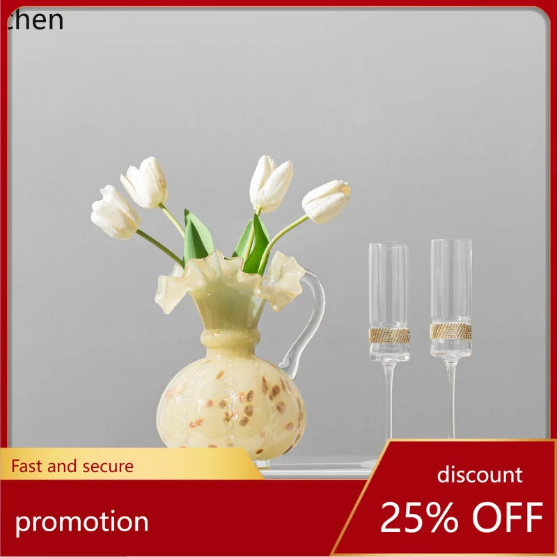 

CZ Handmade Glass Vase French Vintage Glass Flower Arrangement Decoration Ornament