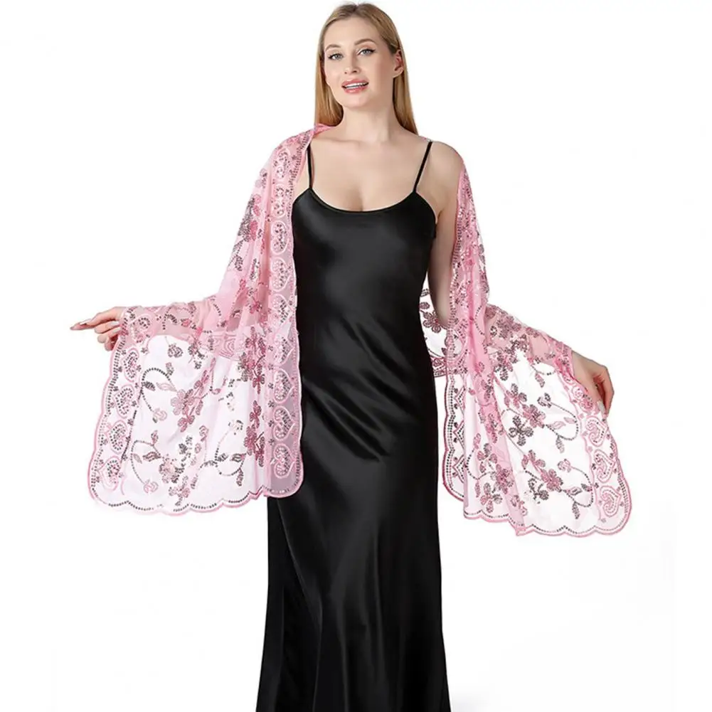 Scialle plissettato Elegante scialle a fiori con paillettes per donna Leggero e versatile per figure curvy Sciarpa oversize da indossare Versatile