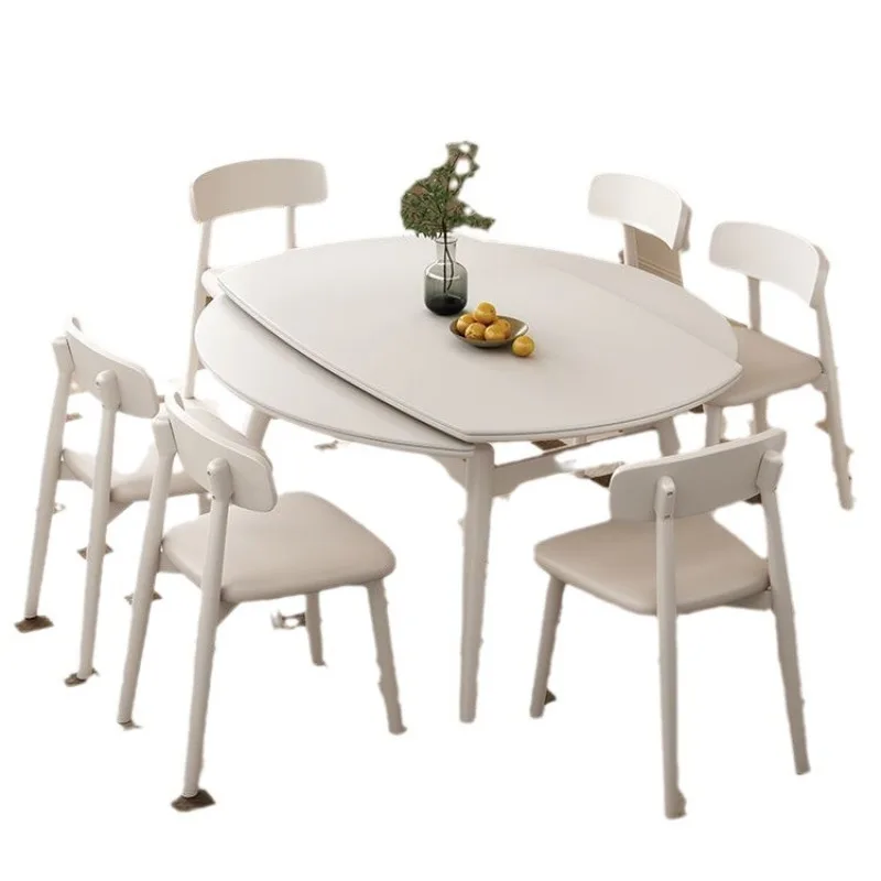 

Nordic log wind rock slab dining table retractable folding square and round dual-purpose