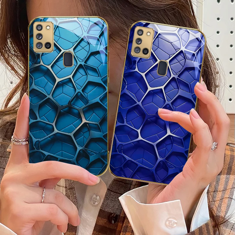 مجردة الهندسة الفن لسامسونج A 31 32 A33 A34 35 14 A15 13 16 25 26 50 52 53 54 55 56 70 71 72 73 الزجاج الذهبي جراب هاتف