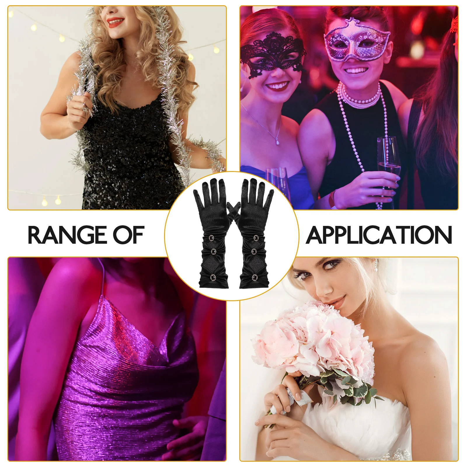 

1Pair Satin Gloves Rhinestone Bow Stylish Elegant Bridal Wedding Party Banquet Dance Tea Party Accessories for Women