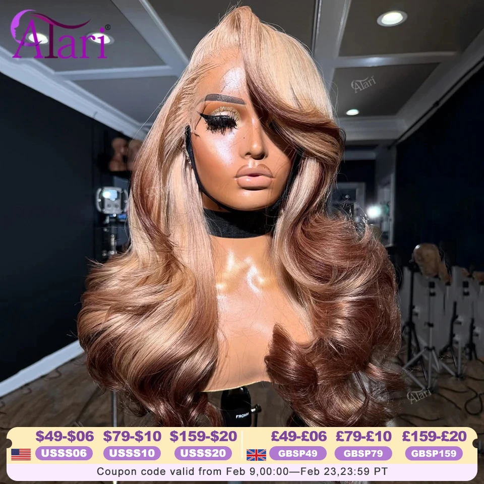 

Ombre Mocha White Chocolate Brown Body Wave Human Hair Wigs Transparent 13x6 13x4 Lace Frontal Wig Pre Plucked 5x5 Closure Wig