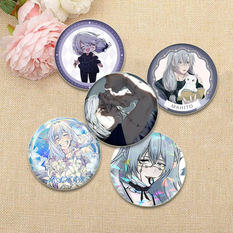 Mahito Tinplate Pin Round Cartoon Snap-in Brooches for Backpack Cothes Accessories Anime Collection Badge Hat Decoration