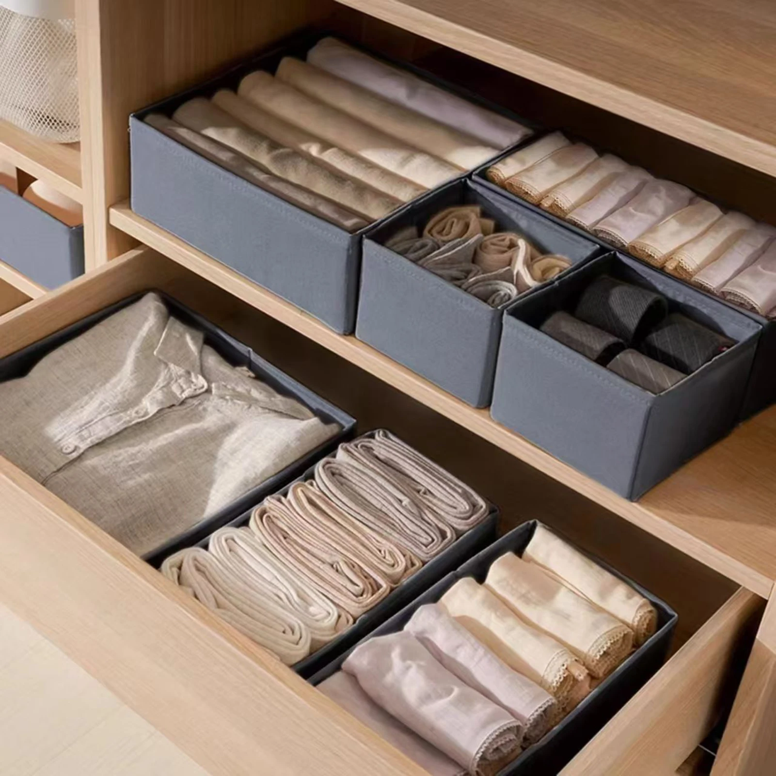 

6pcs Drawer Organizer Set Foldable Non Woven Storage Basket For Underwear Sock Tie Cufflink Multifunctional Clothes Storage Box