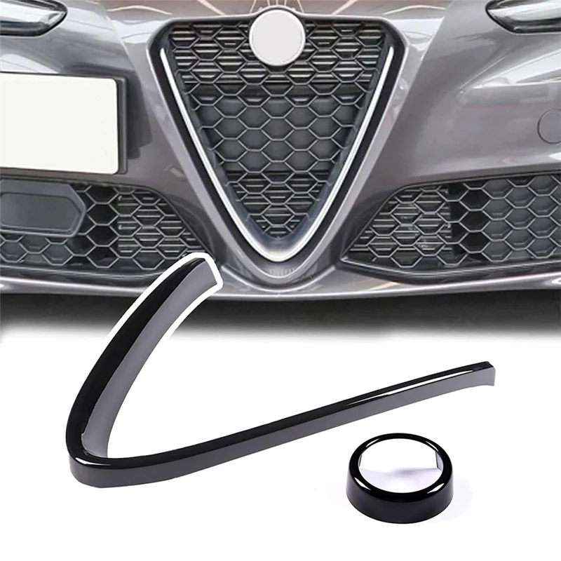 Front Grille Decoration Frame Cover for Alfa Romeo Giulia 2017-2020 Exterior Accessories ,Piano Black