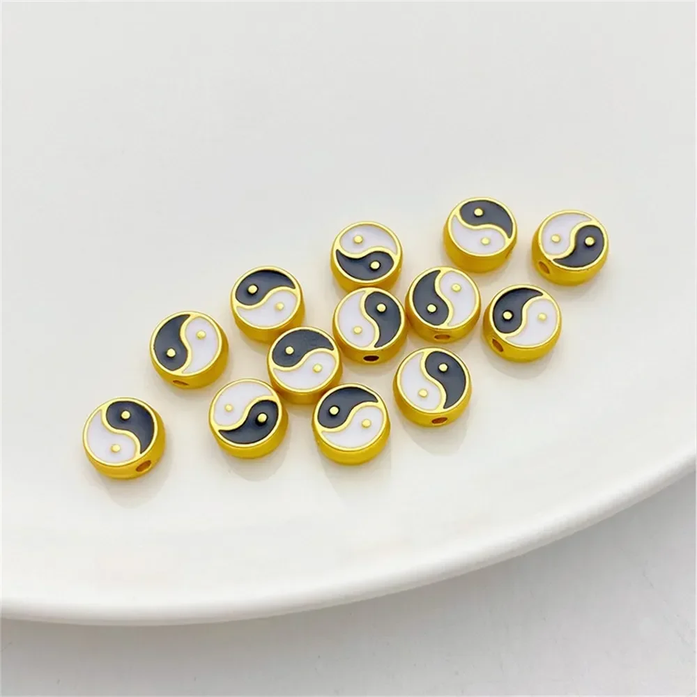 Ancient Gold Simple Gossip Tai Chi Straight Hole Beads Loose Beads Handmade DIY String Bracelet Jewelry Material Accessories