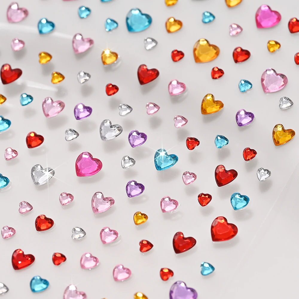 3D Bunte Liebe-Herz Gesicht Edelstein Tattoos Aufkleber Bling Selbstklebende Herz Edelsteine Tattoo für Festival Party Augen Körper Make-Up Dekor – Detail 8