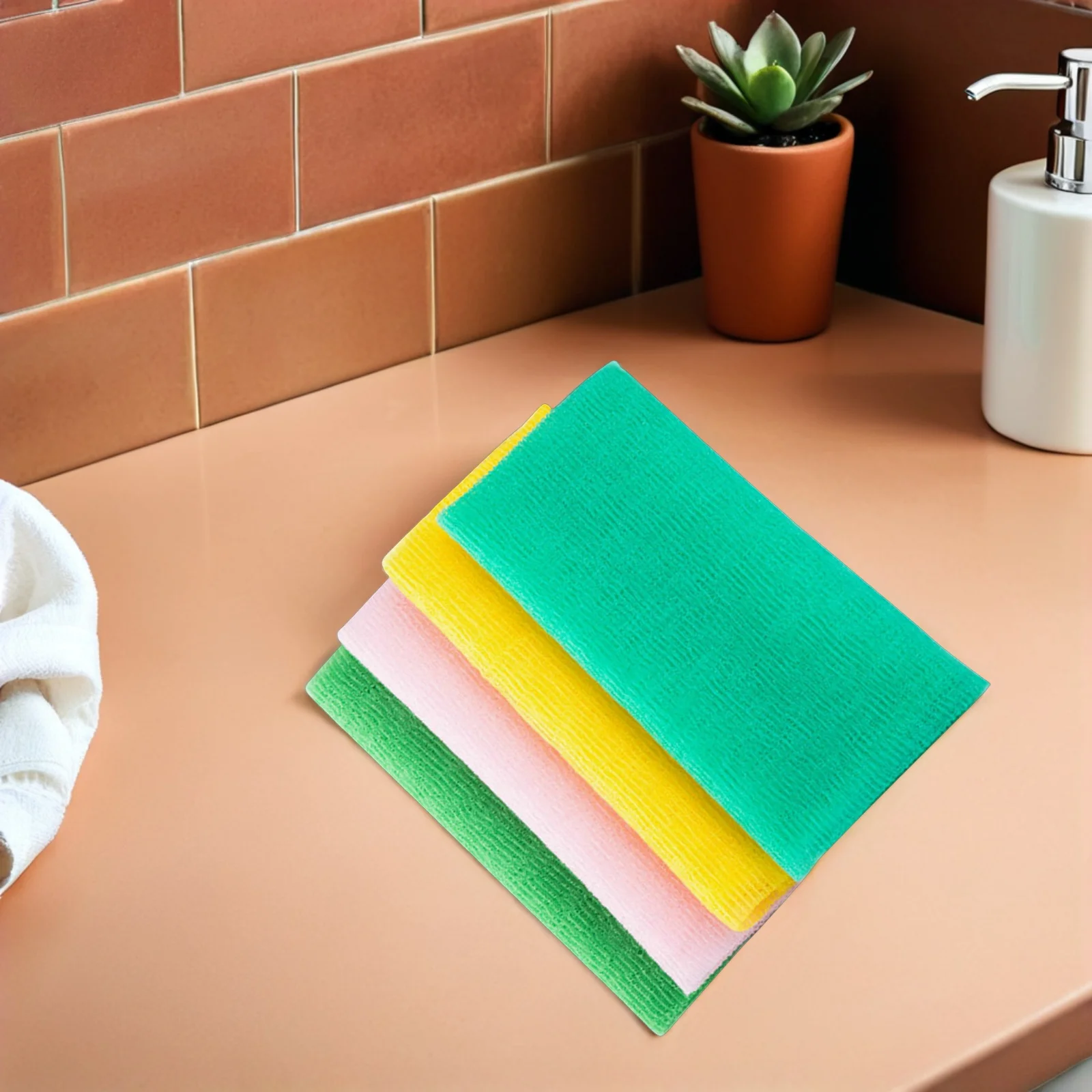 

4Pcs Exfoliating Bath Towels Nylon Shower Body Scrubber Wash Cloth Soft Skin Exfoliating Tool for Bath Leg Scrubber