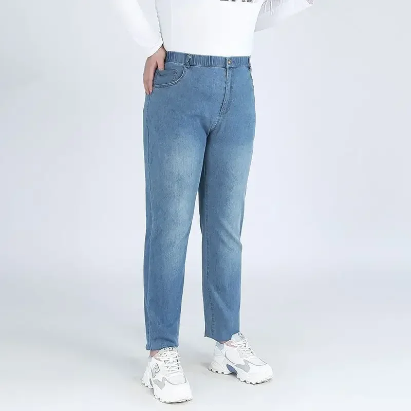 Girl Jeans 9XL 8XL Plus Size Women Pencil Pants 140KG 7XL Large High Waist Elastic Female Casual Slim Fit Lady Denim Trousers