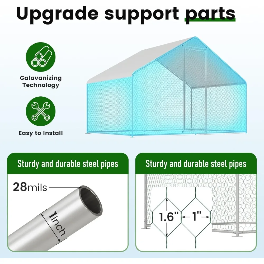 

Chicken Coop 9.8x6.5x6.5ft Large Metal Chicken Run for 6/10 Chickens Poultry Cage with Waterproof Cover for Duck Walk-in Chicken
