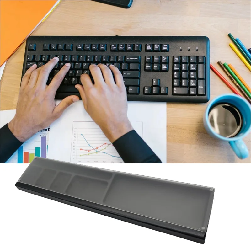 キーボードリストレストパッド人間工学に基づいたデスクトップ収納ボックス簡単なタイピング痛みを軽減ゲーマー学生のための透明な蓋簡単なインストール
