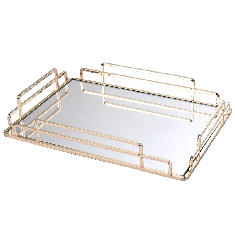

Mirror glass metal tray household living room storage decorative plate ornament